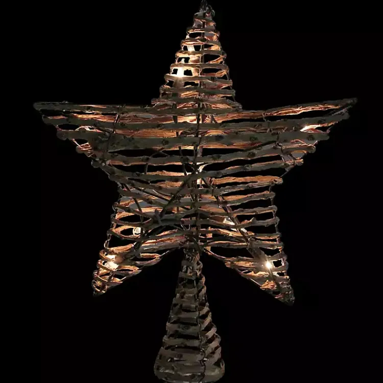 Christmas Tree Decorations>Kirklands Home Rattan Star Pre-Lit LED Tree Topper Brown