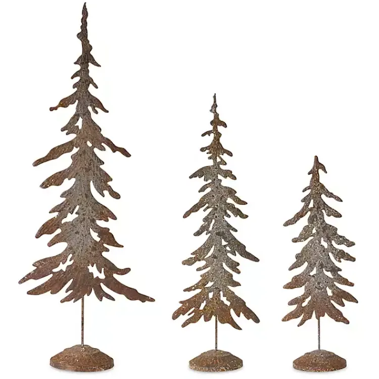 Christmas Decorations>Kirklands Home Rustic Metal Cutout Trees, Set of 3 Brown