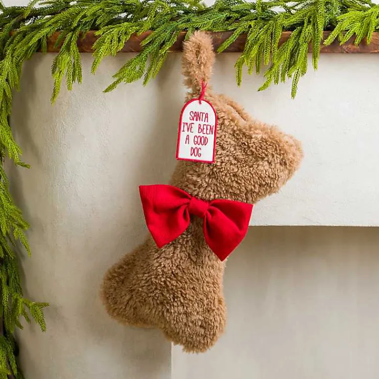 Christmas Stockings & Stocking Holders>Kirklands Home Sherpa Dog Bone Stocking Brown