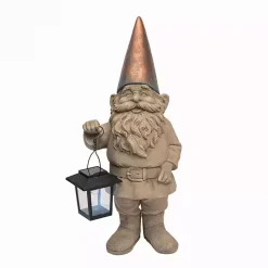 Kirklands Home Solar Gnome with Lantern Brown New
