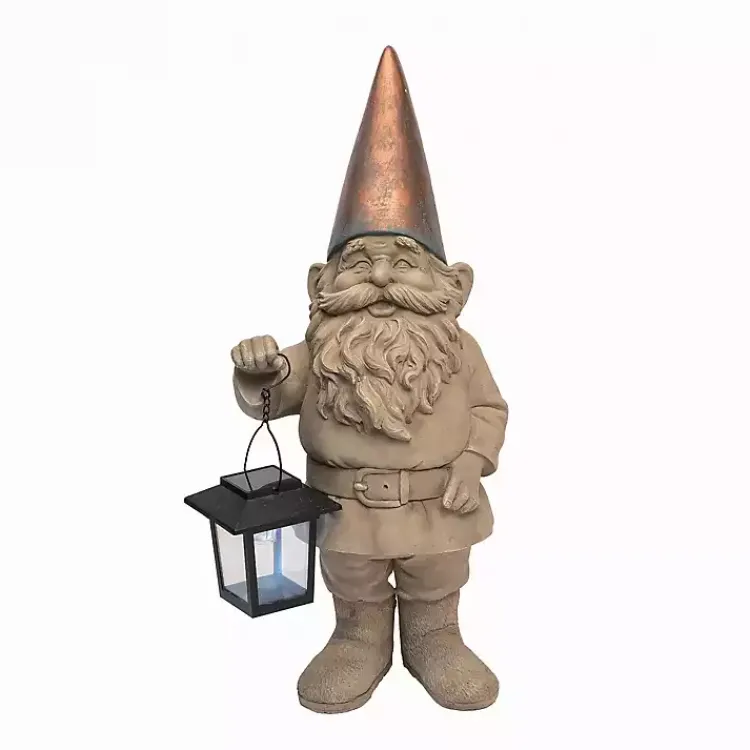 Kirklands Home Solar Gnome with Lantern Brown New