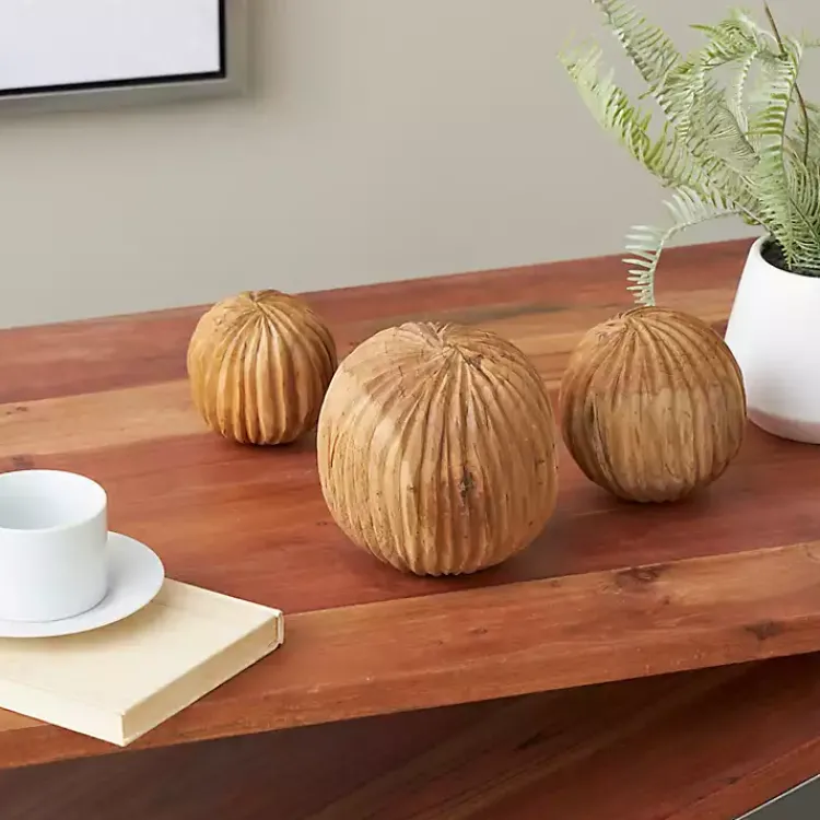 Bowl Filler>Kirklands Home Brown Teak Wood Carved Orbs, Set of 3