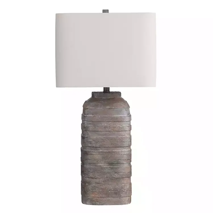Kirklands Home Brown Textured Rectangle Shade Table Lamp Ivory Hot