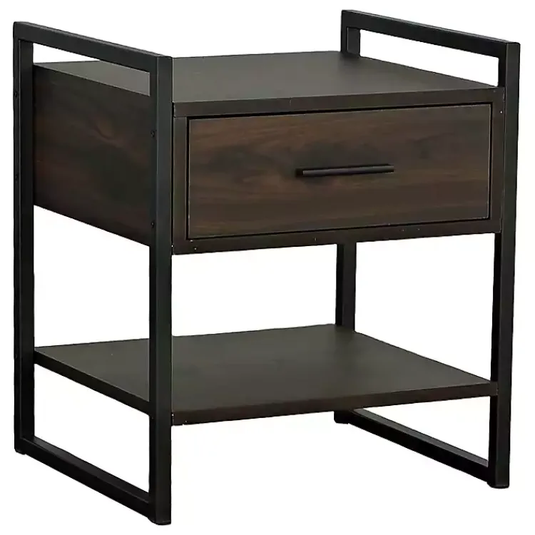Kirklands Home Wood & Black Metal Frame Nightstand Brown New