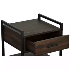 Kirklands Home Wood & Black Metal Frame Nightstand Brown New