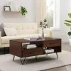 Kirklands Home Brown Wood & Black Metal Hairpin Legs Coffee Table Outlet
