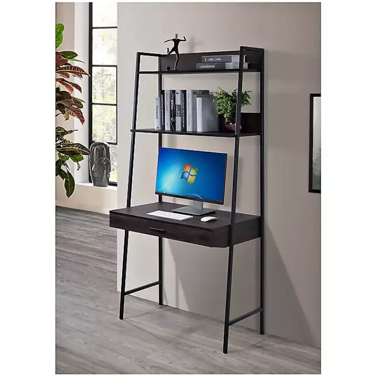 Kirklands Home Wood & Black Metal 2-Shelf Desk Brown Online