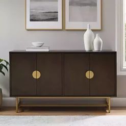 Kirklands Home Wood & Gold Metal Sideboard Brown