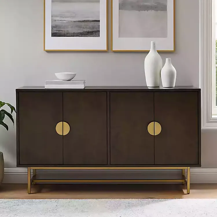 Kirklands Home Wood & Gold Metal Sideboard Brown