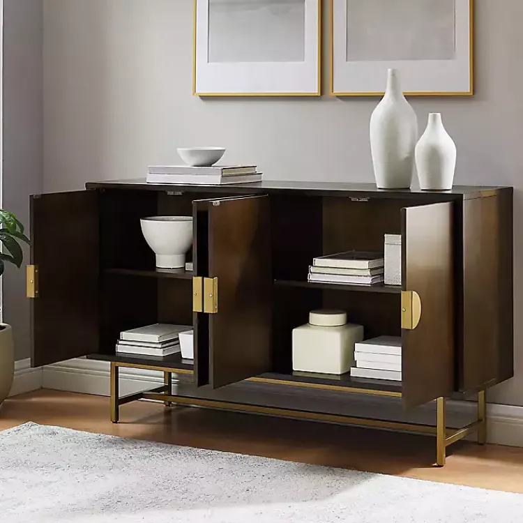 Kirklands Home Wood & Gold Metal Sideboard Brown