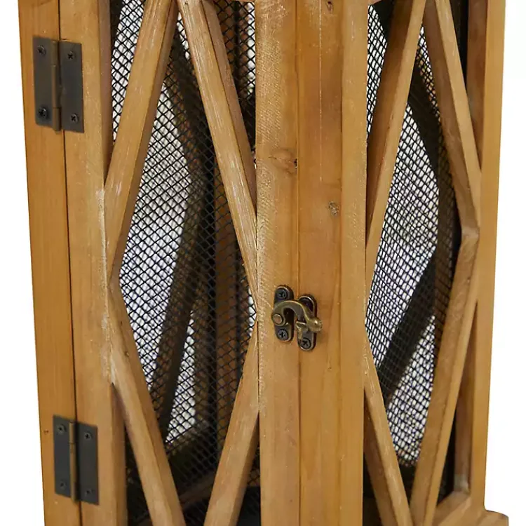 Lanterns>Kirklands Home Brown Wood and Black Mesh Lanterns, Set of 2