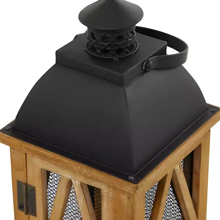 Lanterns>Kirklands Home Brown Wood and Black Mesh Lanterns, Set of 2
