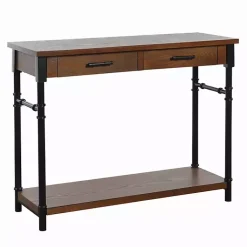 Kirklands Home Brown Wood and Black Metal Ruth Console Table Outlet