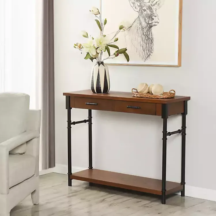 Kirklands Home Brown Wood and Black Metal Ruth Console Table Outlet