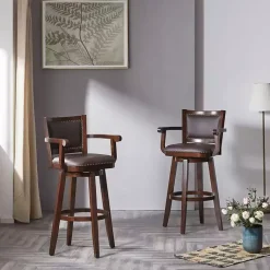 Kirklands Home Wood and Faux Leather Swivel Bar Stool Brown Clearance