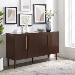 Kirklands Home Brown Wood and Gold 4-Door Cabinet New
