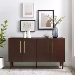 Kirklands Home Brown Wood and Gold 4-Door Cabinet New