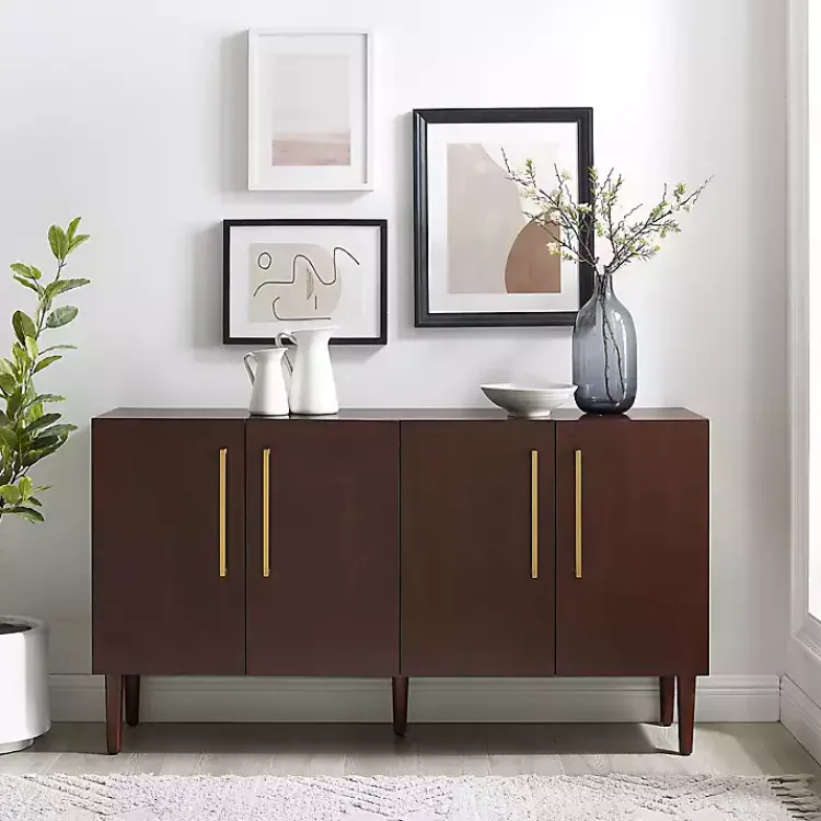 Kirklands Home Brown Wood and Gold 4-Door Cabinet New