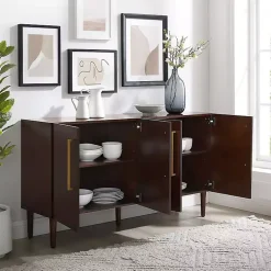 Kirklands Home Brown Wood and Gold 4-Door Cabinet New