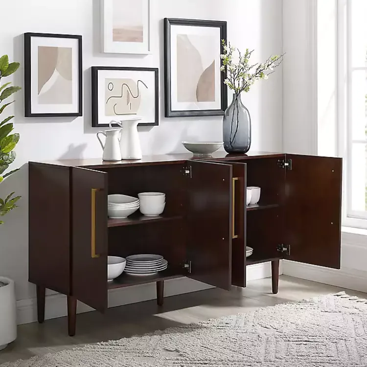 Kirklands Home Brown Wood and Gold 4-Door Cabinet New