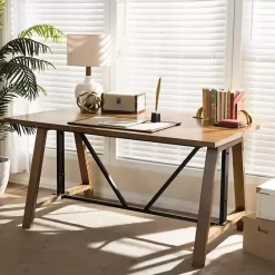 Kirklands Home Brown Wood and Metal Linear Base Desk Hot