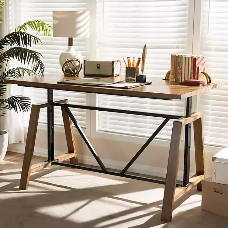 Kirklands Home Brown Wood and Metal Linear Base Desk Hot