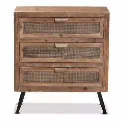 Kirklands Home Wood and Rattan 3-Drawer Cabinet Brown New