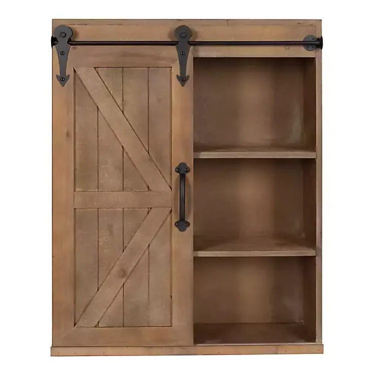 Kirklands Home Wood Barn Door 5-Shelf Wall Cabinet Brown Clearance