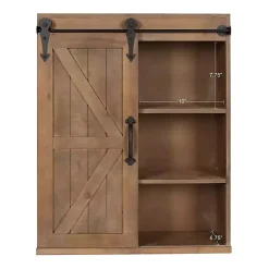 Kirklands Home Wood Barn Door 5-Shelf Wall Cabinet Brown Clearance