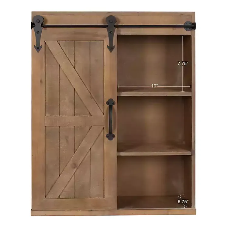Kirklands Home Wood Barn Door 5-Shelf Wall Cabinet Brown Clearance