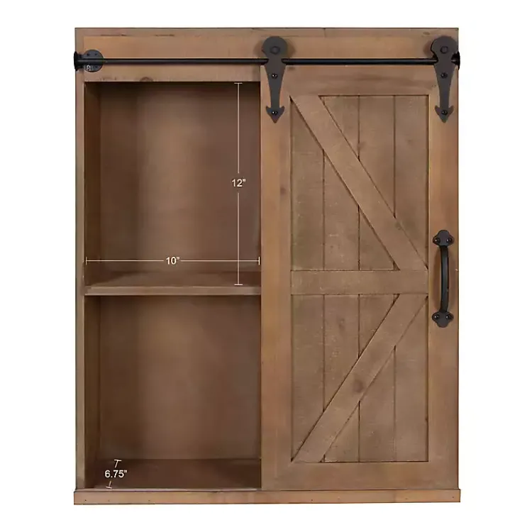 Kirklands Home Wood Barn Door 5-Shelf Wall Cabinet Brown Clearance