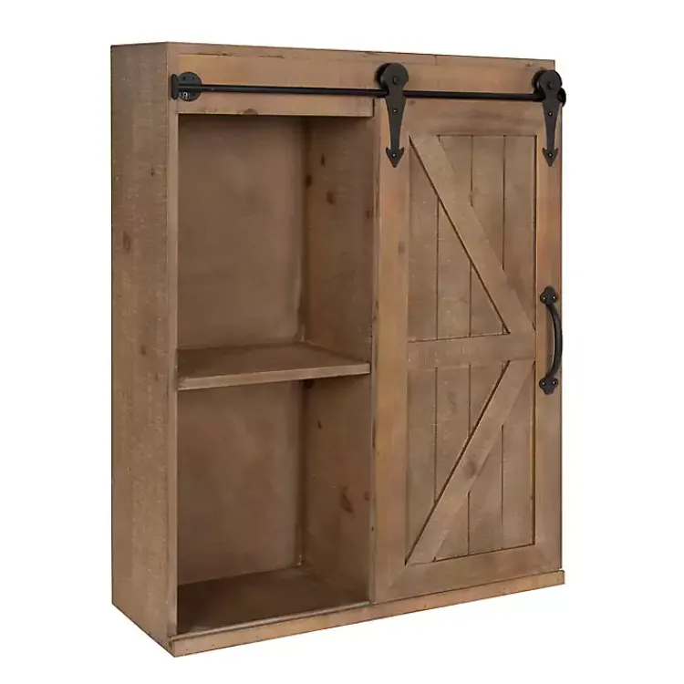Kirklands Home Wood Barn Door 5-Shelf Wall Cabinet Brown Clearance