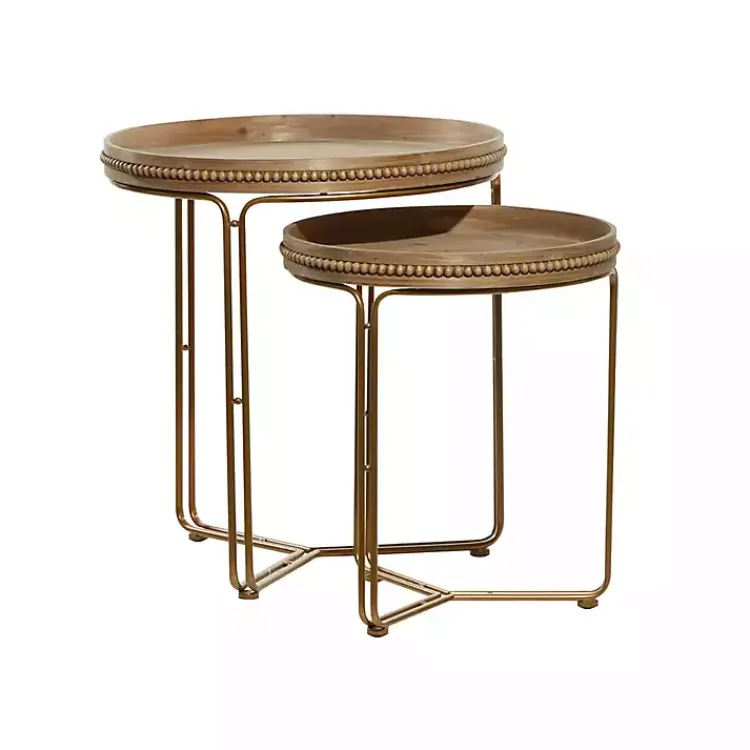 Kirklands Home Wood Beaded Nesting Side Tables, Set of 2 Brown Best