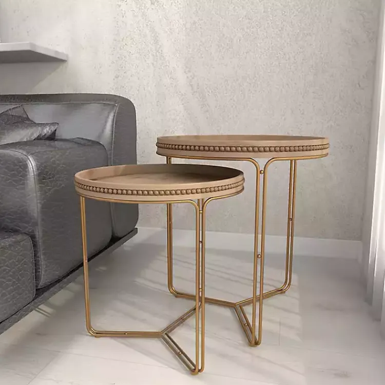 Kirklands Home Wood Beaded Nesting Side Tables, Set of 2 Brown Best