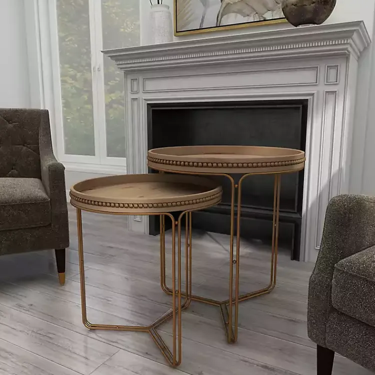 Kirklands Home Wood Beaded Nesting Side Tables, Set of 2 Brown Best