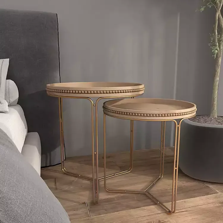 Kirklands Home Wood Beaded Nesting Side Tables, Set of 2 Brown Best