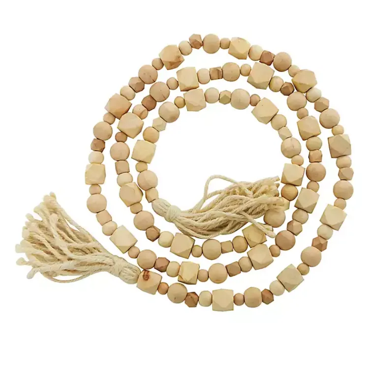 Decorative Accents>Kirklands Home Wood Beads Cream Tassel Garland Brown