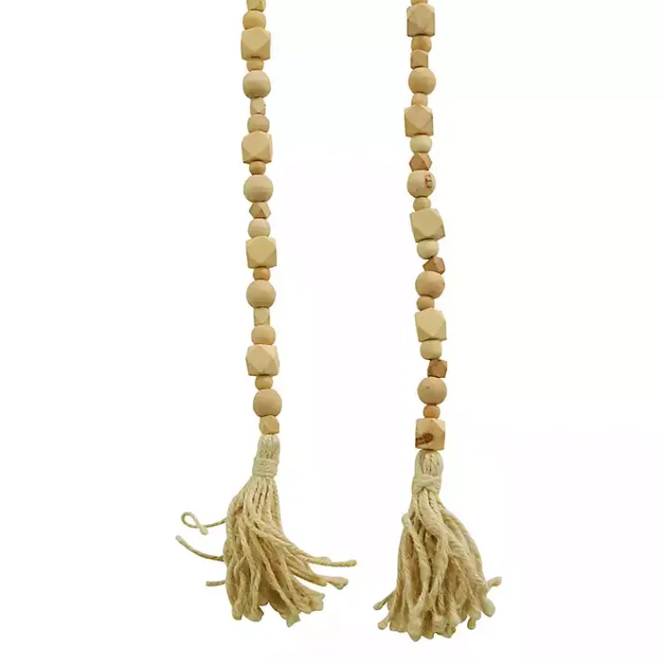 Decorative Accents>Kirklands Home Wood Beads Cream Tassel Garland Brown