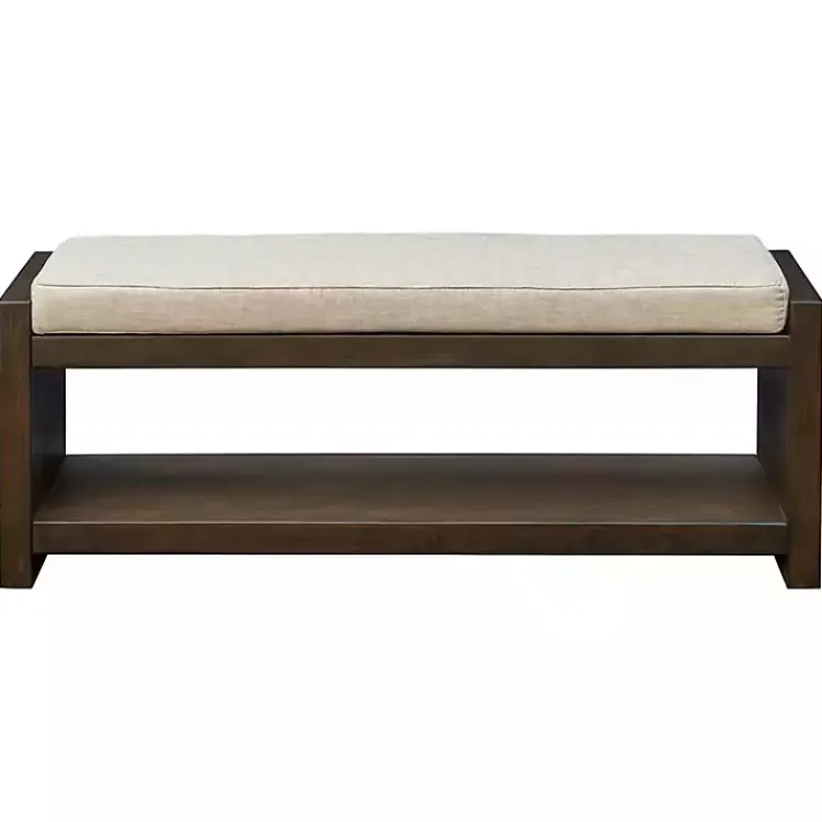 Kirklands Home Wood Bench with Cushion Brown New