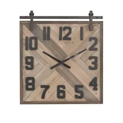 Kirklands Home Brown Wood Black Metal Accent Square Wall Clock Discount
