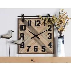 Kirklands Home Brown Wood Black Metal Accent Square Wall Clock Discount