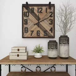 Kirklands Home Brown Wood Black Metal Accent Square Wall Clock Discount