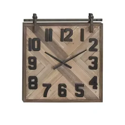 Kirklands Home Brown Wood Black Metal Accent Square Wall Clock Discount