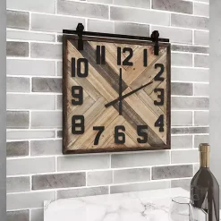 Kirklands Home Brown Wood Black Metal Accent Square Wall Clock Discount