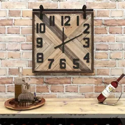 Kirklands Home Brown Wood Black Metal Accent Square Wall Clock Discount