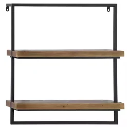 Kirklands Home Brown Wood Black Metal Frame Wall Shelves New