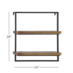 Kirklands Home Brown Wood Black Metal Frame Wall Shelves New