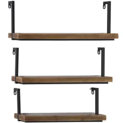 Kirklands Home Brown Wood Black Metal Frame 3-pc. Wall Shelves Hot