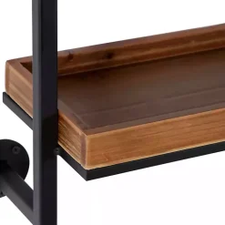 Kirklands Home Brown Wood Black Metal Pipe Frame Wall Shelf New
