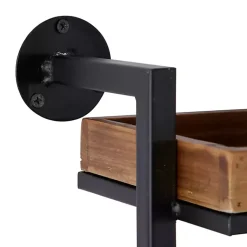 Kirklands Home Brown Wood Black Metal Pipe Frame Wall Shelf New